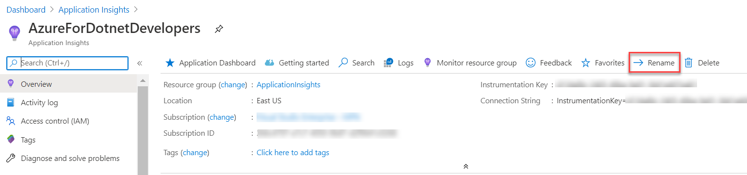 Application Insights - Overview - Rename