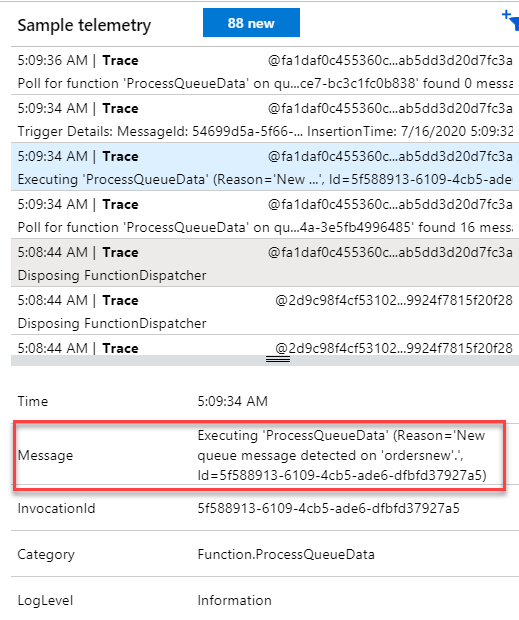 Application Insights - Net Developers - Live Metrics - Sample Telemetry Details
