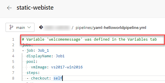 10 Azure DevOps - Convert Classic to YAML Pipelines - YAML Pipeline - Variable Comment