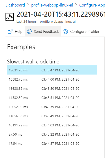 Azure App Service - Profile .Net Core App Service - Linux - App Insights - Profiler Session Examples