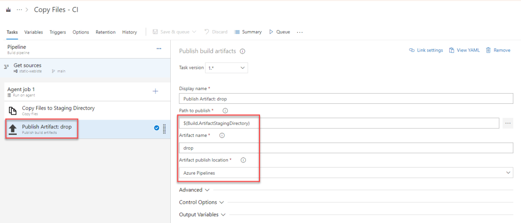 Azure DevOps - Build Pipelines - Publish Build Artifacts Task