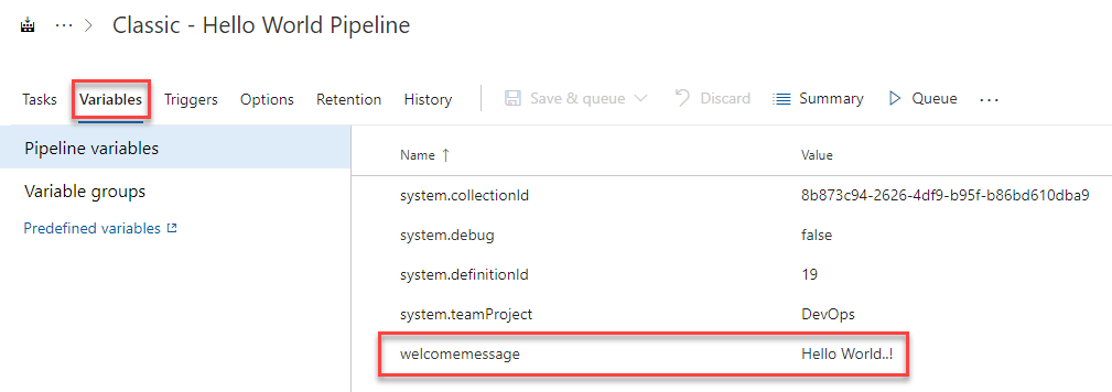 Azure DevOps - Convert Classic to YAML Pipelines - Classic UI Variables
