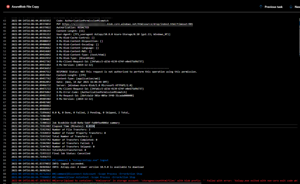 Azure DevOps - Release Pipelines - Azure File Copy - Version 4 error