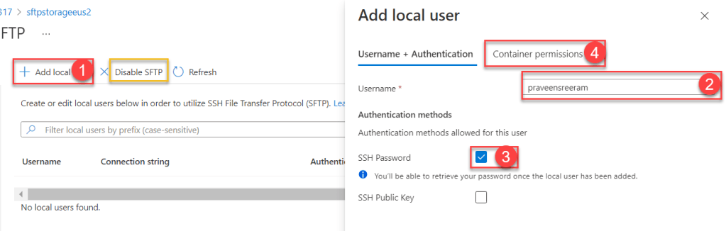 Azure Storage SFTP - Add Local Users